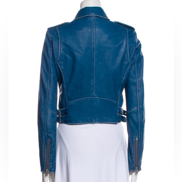 IRO blue leather motorcycle jacket - Picture 2 of 5